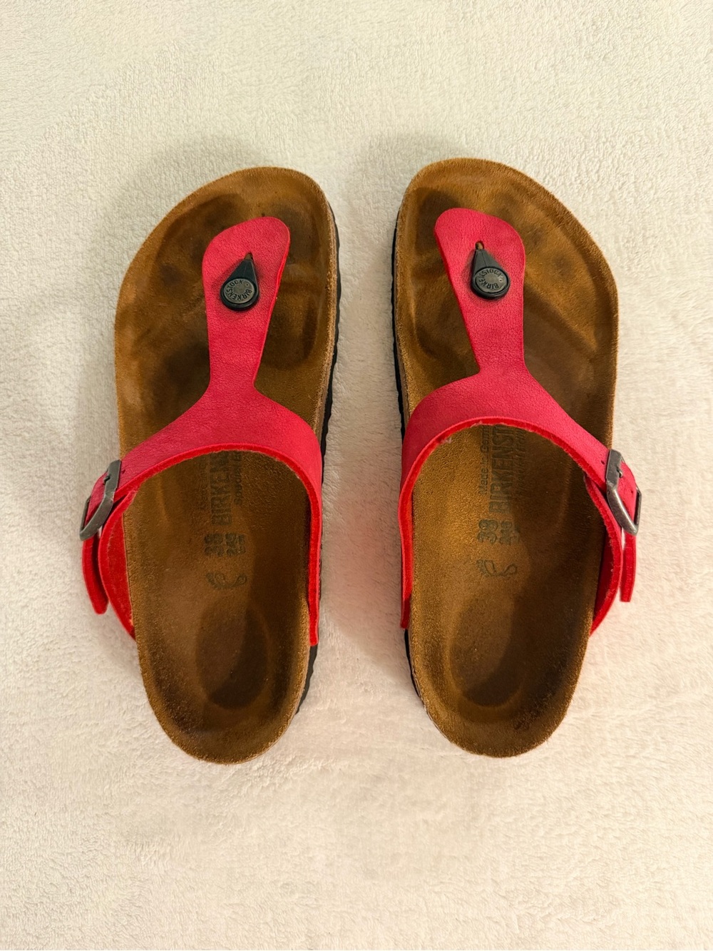 Birkenstock Red Toe-Post Sandals with Adjustable Buckle Women